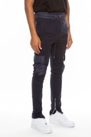 Heathered Cotton Blend Joggers (Color: NAVY, size: XL)