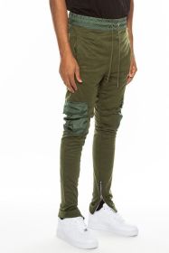 Heathered Cotton Blend Joggers (Color: OLIVE, size: M)