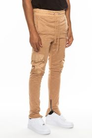 Heathered Cotton Blend Joggers (Color: Khaki, size: 2XL)