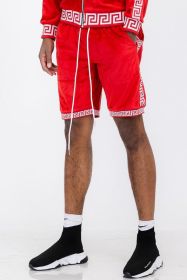 Status Print Velour Shorts Suede Shorts (Color: RED WHITE, size: M)