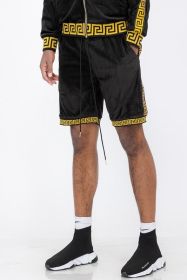 Status Print Velour Shorts Suede Shorts (Color: BLACK GOLD, size: XL)