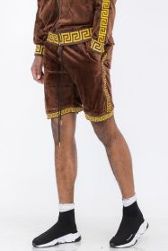 Status Print Velour Shorts Suede Shorts (Color: BROWN GOLD, size: M)