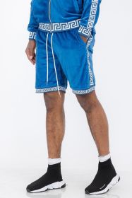 Status Print Velour Shorts Suede Shorts (Color: BLUE WHITE, size: S)