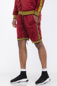 Status Print Velour Shorts Suede Shorts (Color: BURGUNDY GOLD, size: S)