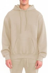 Mens Solid Tech Fleece Hoodie (Color: OATMEAL, size: S)