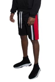 Weiv Mens Color Block Stripe Sweat Shorts (Color: Black, size: 3XL)