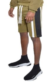 Weiv Mens Color Block Stripe Sweat Shorts (Color: OLIVE, size: S)