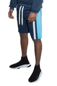 Weiv Mens Color Block Stripe Sweat Shorts (Color: NAVY, size: 3XL)