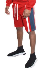 Weiv Mens Color Block Stripe Sweat Shorts (Color: Red, size: 2XL)