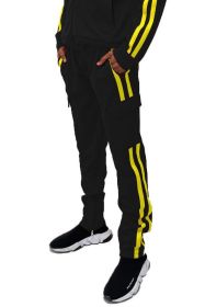 Two Stripe Cargo Pouch Track Pants (Color: black yellow, size: M)