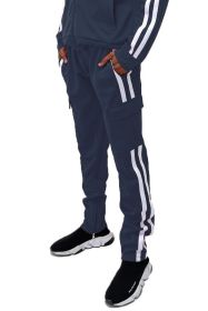 Two Stripe Cargo Pouch Track Pants (Color: NAVY WHITE, size: L)