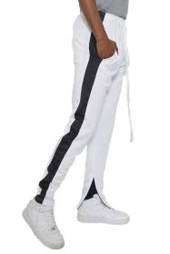 Slim Fit Single Stripe Track Pant (Color: WHITE BLACK, size: 3XL)