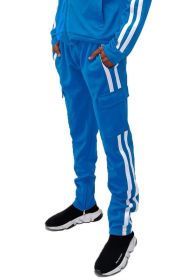 Two Stripe Cargo Pouch Track Pants (Color: AQUA WHITE, size: 2XL)