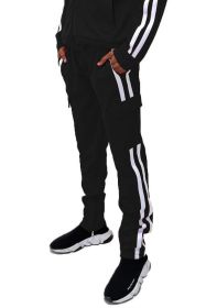 Two Stripe Cargo Pouch Track Pants (Color: BLACK RED, size: L)