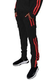 Two Stripe Cargo Pouch Track Pants (Color: black orange, size: 3XL)