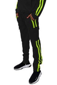 Two Stripe Cargo Pouch Track Pants (Color: black lime, size: S)
