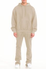 Mens Solid Fleece Flare Stacked SET (Color: OATMEAL, size: S)