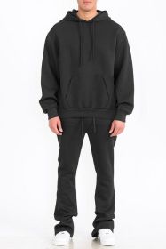 Mens Solid Fleece Flare Stacked SET (Color: Black, size: S)