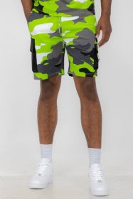 Weiv Mens Full Camo Sweat Shorts (Color: LIME, size: M)