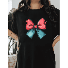 Casual Women's Cotton T-Shirt with Bow Detail - Trendy and Comfortable for Every Season (Style: 93)