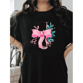 Casual Women's Cotton T-Shirt with Bow Detail - Trendy and Comfortable for Every Season (Style: 75)